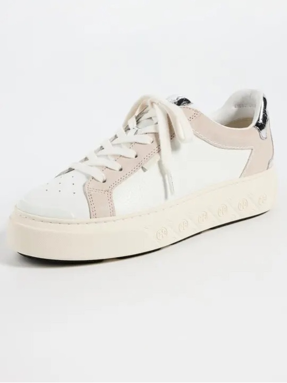 Tory Burch Ladybug white tan silver platform logo low top sneakers size 9.5 M